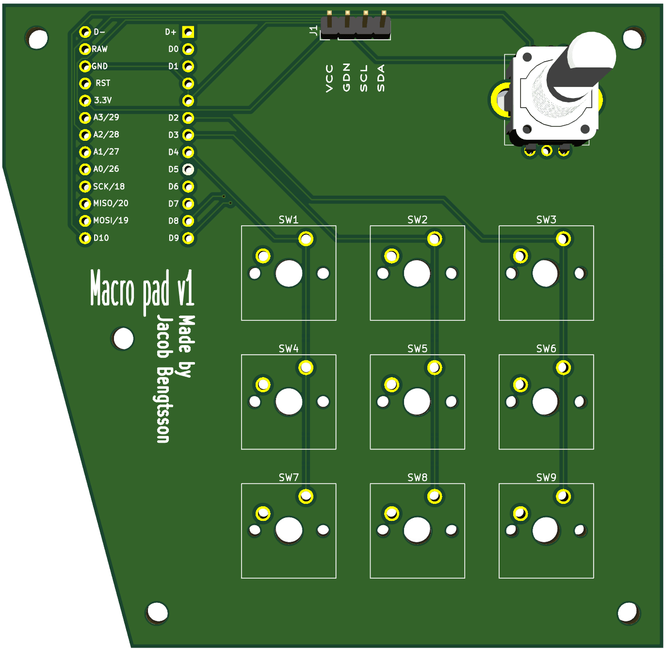 KiCad 3D render of the macro pad PCB